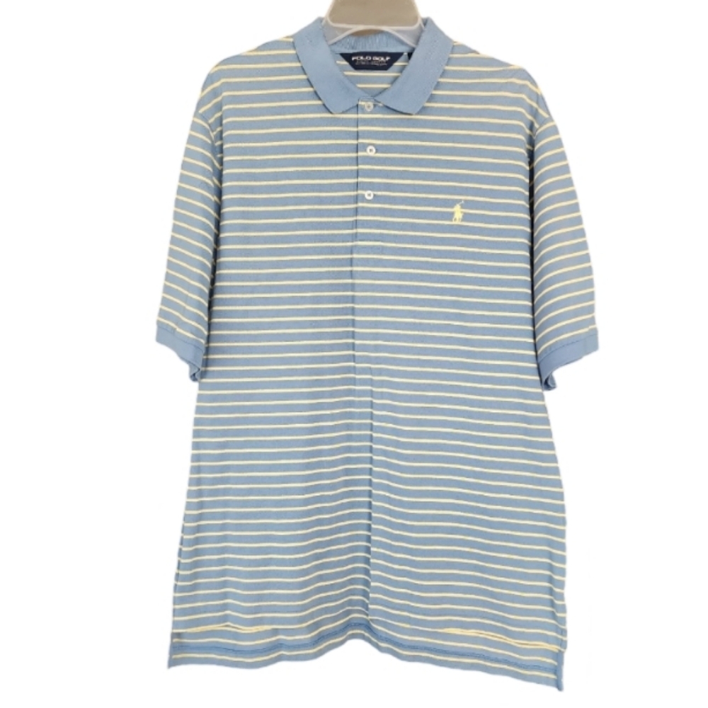 Polo Golf Ralph Lauren 100% Pima Cotton Blue Striped Polo Shirt Men's Large